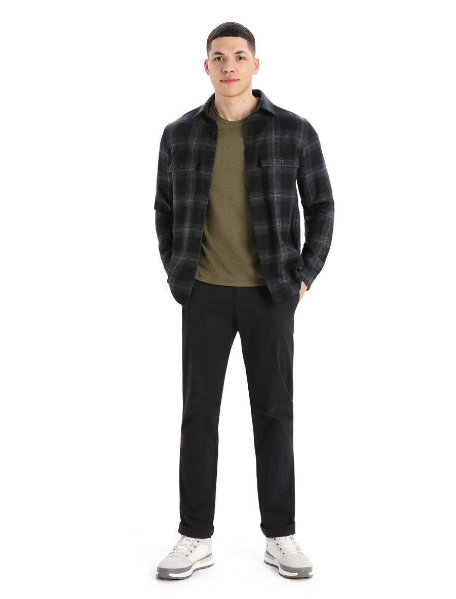 Icebreaker Merino Dawnder Long Sleeve Flannel Shirt Plaid Férfi Kapucnis Pulóver Fekete Szürke | HU 1256ILHS